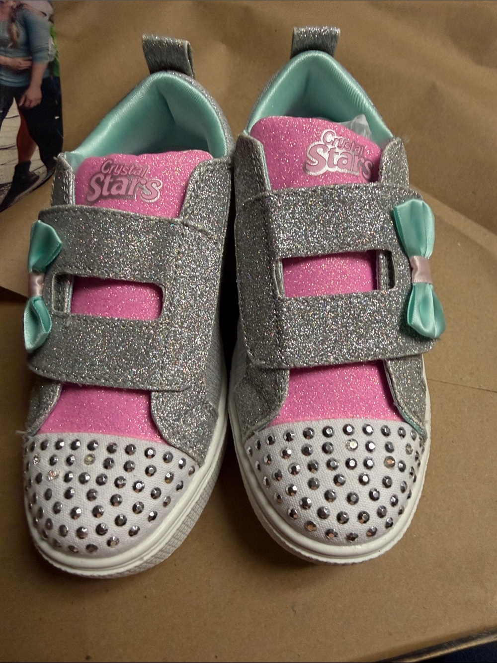 Skechers Girls Glitter Bow Sneakers - Pink, Silver & Aqua